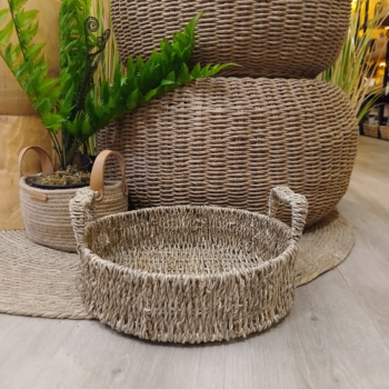 Bandeja redonda de seagrass con manijas grande de 30 x 8 cm