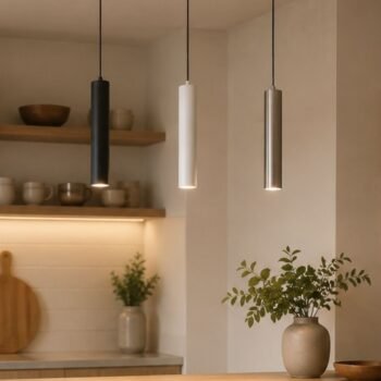 Colgante metal minimalista tubo de 20 cm disponible en blanco, negro o platil