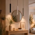 Colgante metal minimalista tubo de 35 cm disponible en blanco, negro o platil