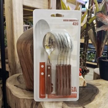 Set x6 cucharas soperas de acero inoxidable con mango madera