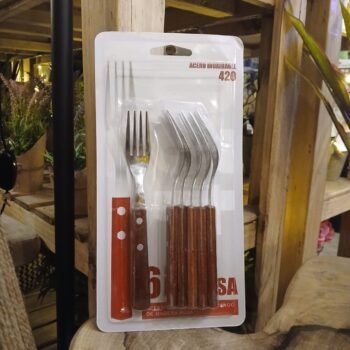 Set x6 tenedores de acero inoxidable con mango madera