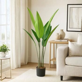 Planta artificial hojas estilo palmera Strelitzia de 120 cm en maceta