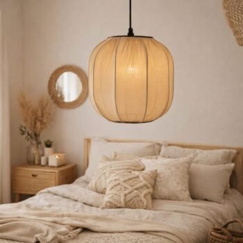 Colgante artesanal de microtul beige modelo Areia chico de 40 x 40 cm