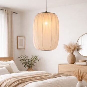 Colgante artesanal de microtul beige modelo Areia grande de 40 x 55 cm