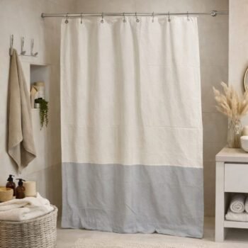 Cortina de baño color natural con rayas de 180 cm