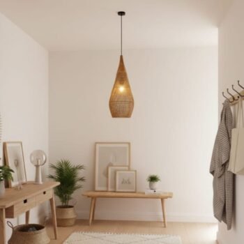 Colgante artesanal Ibiza de ratan natural y madera de 40 x 65 cm