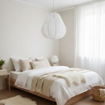 Colgante artesanal de microtul blanco modelo Guiza grande de 60 x 50 cm