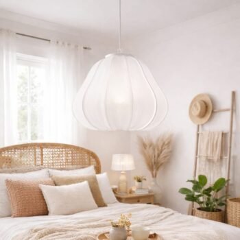 Colgante artesanal de microtul blanco modelo Guiza chico de 45 x 50 cm