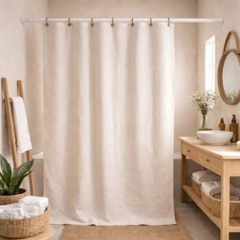 Cortina de baño lisa color natural de 180 cm