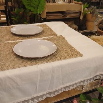 Mantel de gasa de algodon natural con puntilla Vintage de tul de 3 x 2 mts