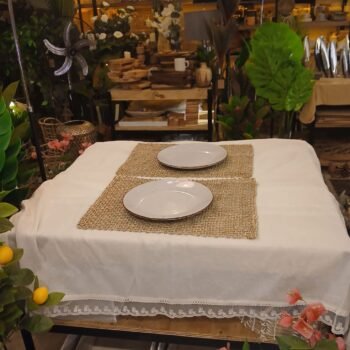 Mantel de gasa de algodon natural con puntilla Vintage de tul de 2,50 x 1,50 mts