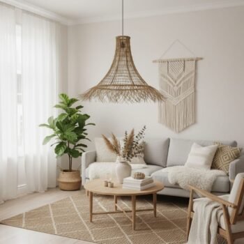 Colgante artesanal de hilos kraft modelo Megara de 60 x 60 cm