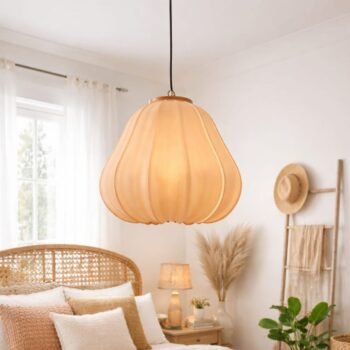 Colgante artesanal de microtul natural modelo Guiza chico de 45 x 50 cm