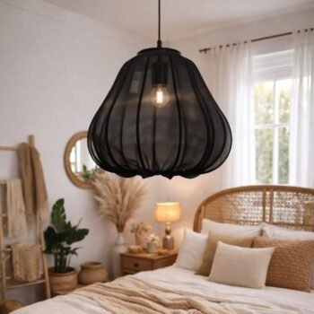 Colgante artesanal de microtul negro modelo Guiza grande de 60 x 50 cm