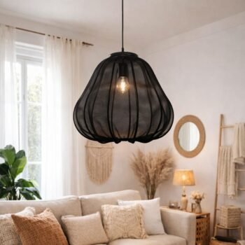 Colgante artesanal de microtul negro modelo Guiza chico de 45 x 50 cm