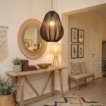 Colgante artesanal de microtul negro modelo Guiza Cone de 40 x 55 cm