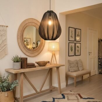 Colgante artesanal de microtul negro modelo Guiza Cone de 40 x 55 cm