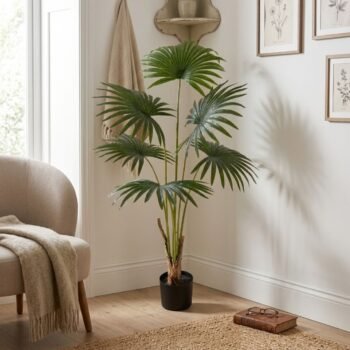 Planta artificial con hojas tipo palmera de 120 cm en maceta