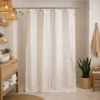 Cortina lisa de gasa natural con puntilla de 180 cm