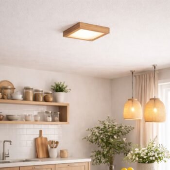 Plafon de aplicar de madera maciza cuadrado 12w luz led calida o fria