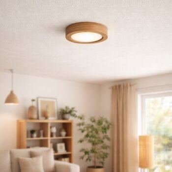 Plafon de aplicar de madera maciza redondo 12w luz led calida o fria