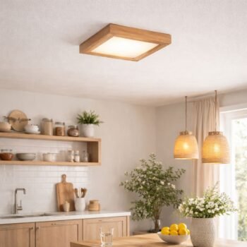 Plafon de aplicar de madera maciza cuadrado 18w luz led calida o fria