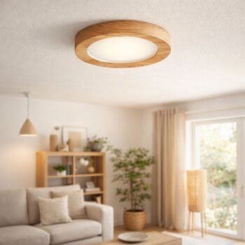 Plafon de aplicar de madera maciza redondo 18w luz led calida o fria