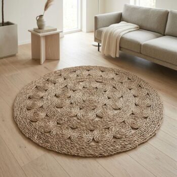 Alfombra circular de fibras naturales calada de 90 cm