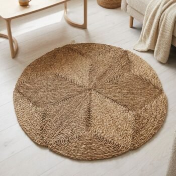 Alfombra circular de fibras naturales plegable rombos de 90 cm