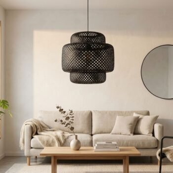 Colgante artesanal Bali Grande de caña de bambu negro de 50 x 50 cm