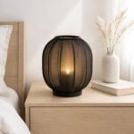 Velador artesanal de microtul negro modelo Guiza 30 x 22 cm