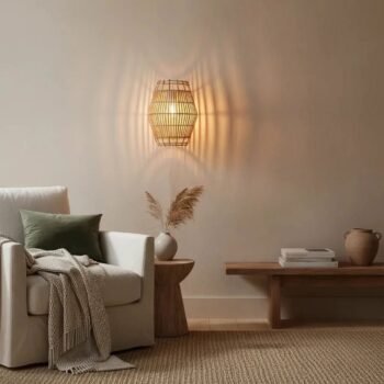 Aplique de pared de ratan Bakari de 25 x 32 x 13 cm