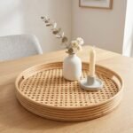 Bandeja redonda de bambu y ratan de 38 x 5 cm