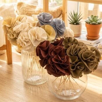 Flor de tela tusor estilo rosa varios colores 25 cm