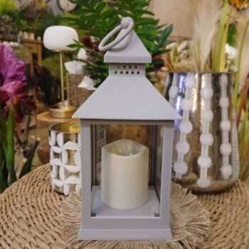 Farol fanal gris con vela led de 10 x 24 cm a pilas