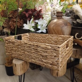 Canasto / bandeja de fibras naturales rectangular mediana de 40 x 26 x 13 cm
