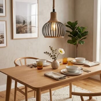 Colgante tipo jaula negro con soga de yute modelo Lumi de 20 cm