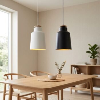 Colgante de metal y madera Wood Tall de 20 cm en negro o blanco