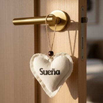 Adorno colgante corazon de liencillo estampado con frases varias