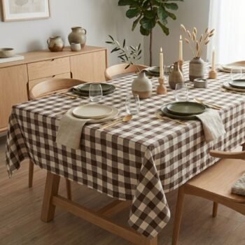 Mantel de tusor picnic cuadrille color chocolate de 260 x 150 cm