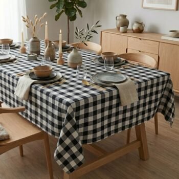 Mantel de tusor picnic cuadrille color negro de 260 x 150 cm