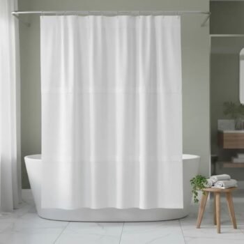 Cortina de baño de polietileno tramada con 12 ganchos de 180 cm