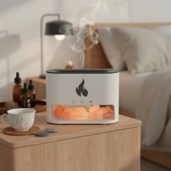 Humidificador ultrasonico blanco led lampara de sal efecto fuego 250 ml