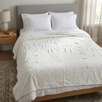 Manta polar super soft canelon color crudo 2 plazas de 140 x 240 cm