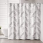Cortina de baño de poliestileno blanco plumas con 12 ganchos de 180 cm