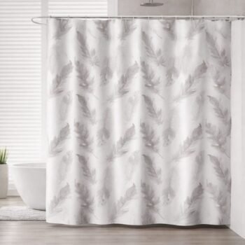 Cortina de baño de poliestileno blanco plumas con 12 ganchos de 180 cm