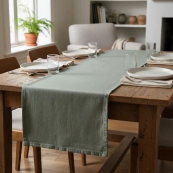 Camino de tusor simple verde de 250 x 70 cm