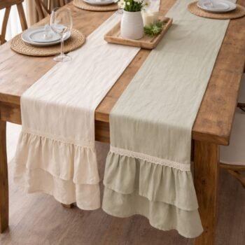 Camino de tusor doble volado y puntilla de 40 x 220 cm