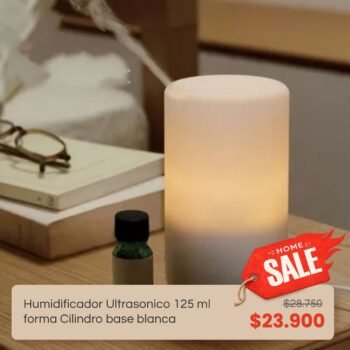 Home Sale: Humidificador Ultrasonico 125 ml forma cilindro base blanca