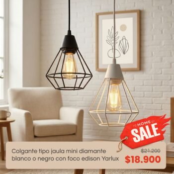 Home Sale: Colgante tipo jaula mini diamante blanco o negro con foco edison Yarlux